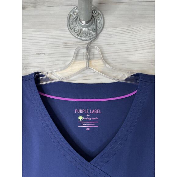Healing Hands Purple Label Scrub Top Womens 2X Navy Blue 2172X Pockets - Picture 2 of 9